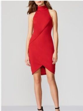 NWT Bailey 44 Red Halter Neck Wrap-Front Dress